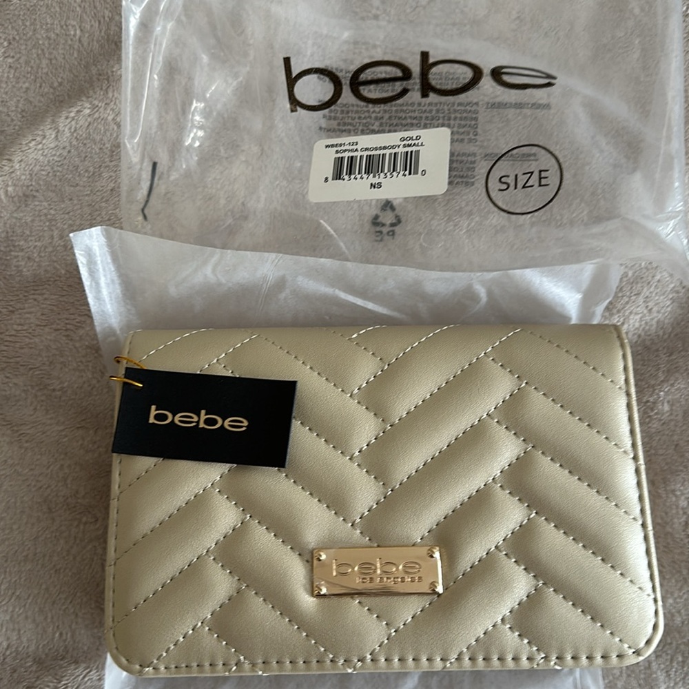 Bebe Sophia Crossbody Bag Small - Gold with Chain Strap - Brand New in Bag/Tag